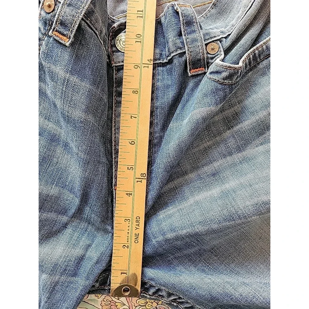 True Religion Mens Section Straight Blue Jeans Size 38 Pocket Flaps Whiskering
